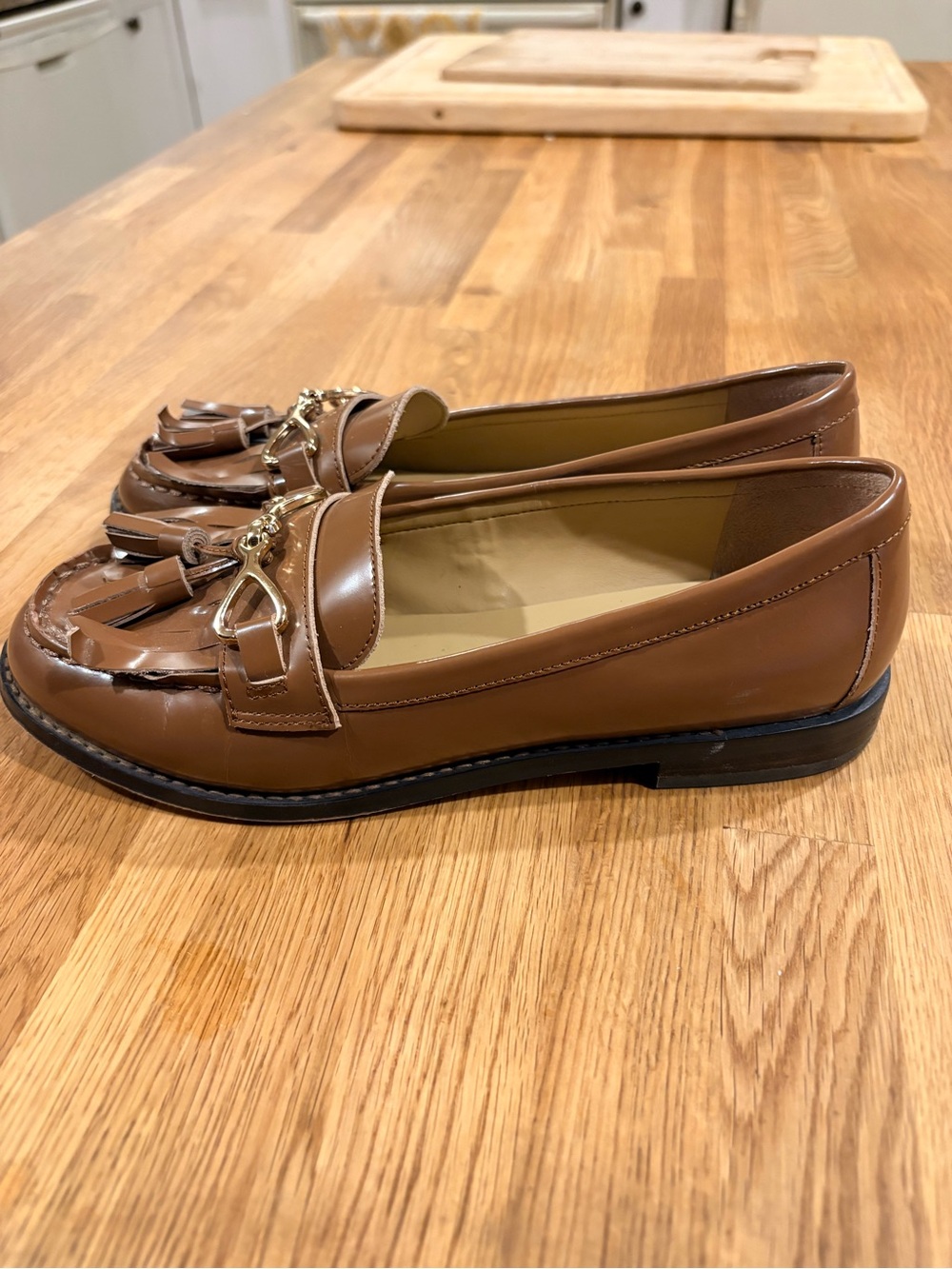 Talbots Cognac Leather Tassel Loafer with Gold Accent in Size 7M - Picture 3 of 6